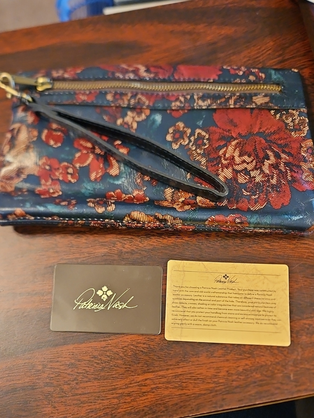 Patricia Nash Teal and Red Floral Wristlet Clutch